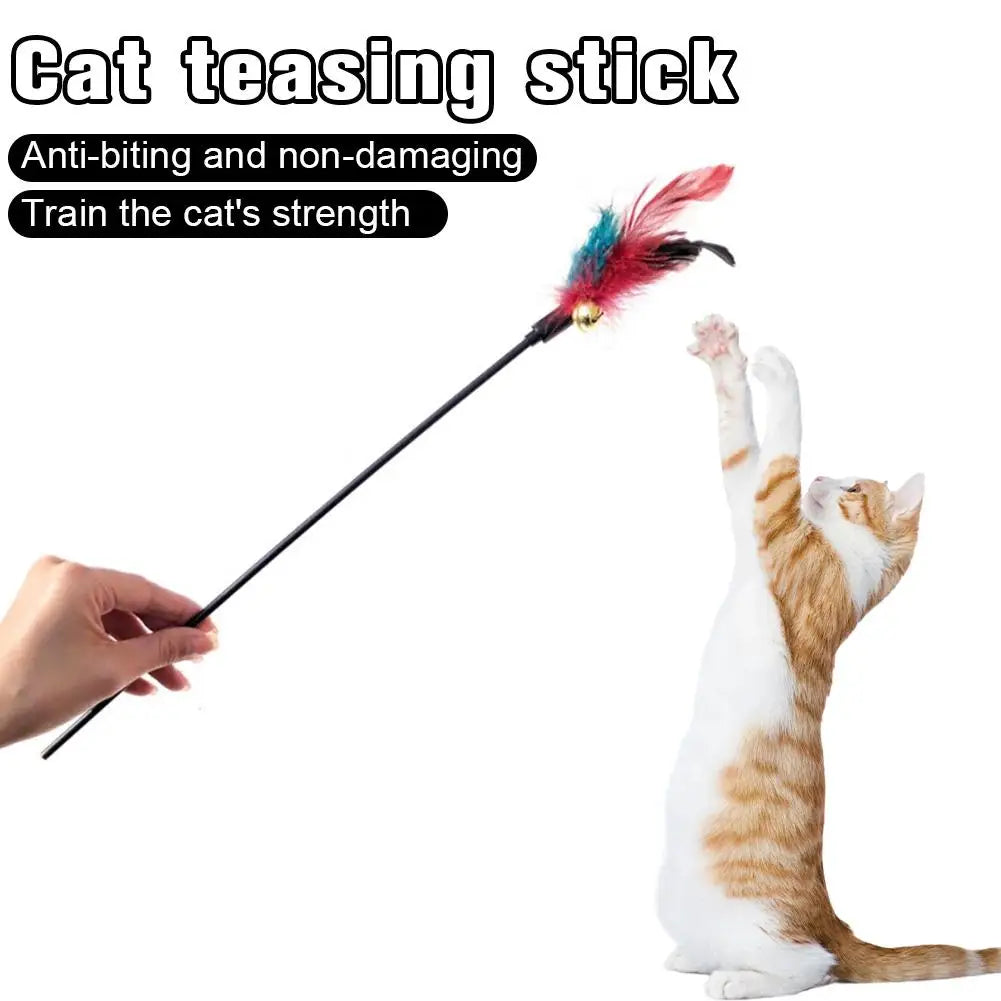 Long Pole Feather Cat Teaser Toy Colorful Interactive Kitten Wand Stick Bite-Resistant Pet Teasing Training Supplies
