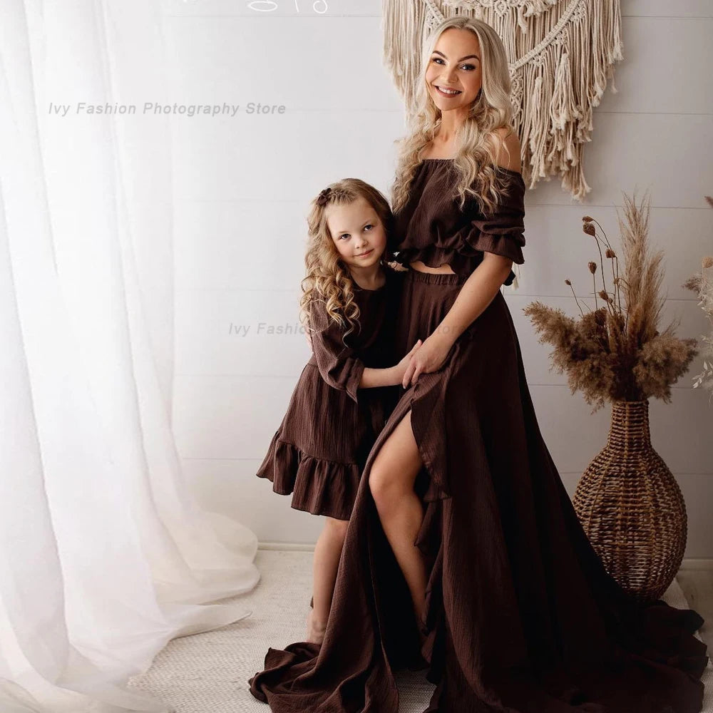 Bohemian Pregnancy Dress Side Split Ruffle Edge Vintage Comfortable Linen Dress Comfortable Linen Boho Style Baby Shower Dress