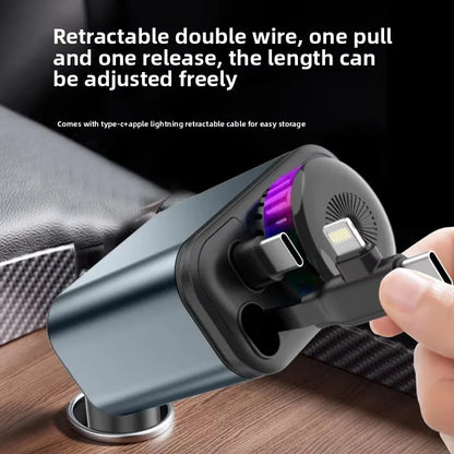 120W 5-in-1 Car Fast Charger Retractable Cable PD 30W Digital Voltmeter Star Light Car Charging Adapter For IOS Android