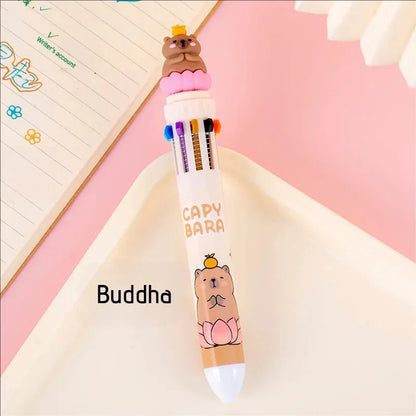 10-Color Kawaii Capybara Multifunctional Gel Pen 0.5mm Fine Tip Cute Cartoon Brown Pen for Office School Student Stationery