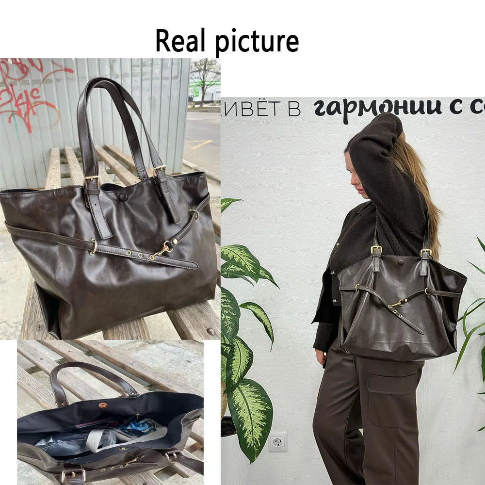 Tote Bag Designer Retro PU Leather Shoulder Handbag for Women Winter Trend Y2K Fashion Handbags Females Travel Luxury Tote Bags