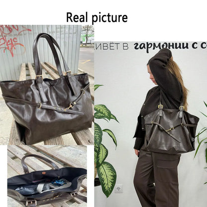 Tote Bag Designer Retro PU Leather Shoulder Handbag for Women Winter Trend Y2K Fashion Handbags Females Travel Luxury Tote Bags