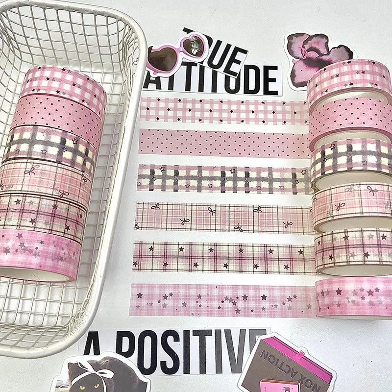 MINKYS 6pcs/lot Kawaii Retro Pink Star Decorative Tape Roller Set Cute Cartoon Creative Washi Tape School Stationery