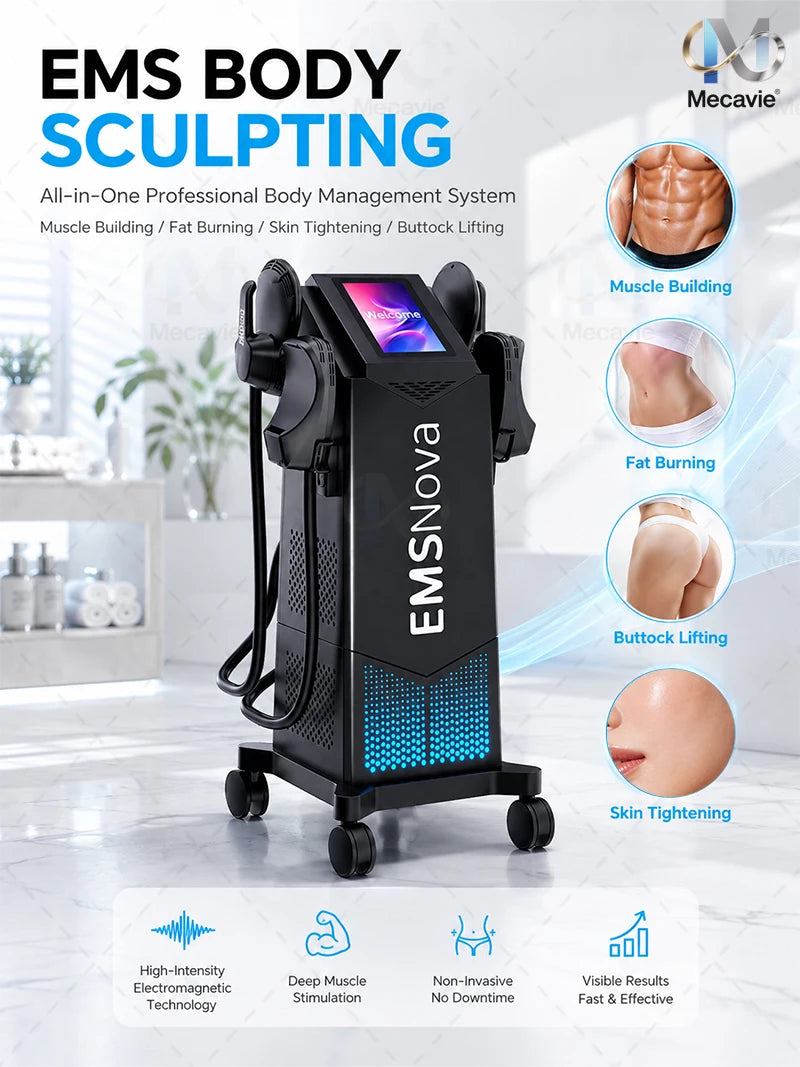 EMS 6500W HIEMT Sculpt 4Handles Non-invasive Fat Loss Muscle Build Butt Lift Skin Tighten Contour Machine 200HZ Peach Butt