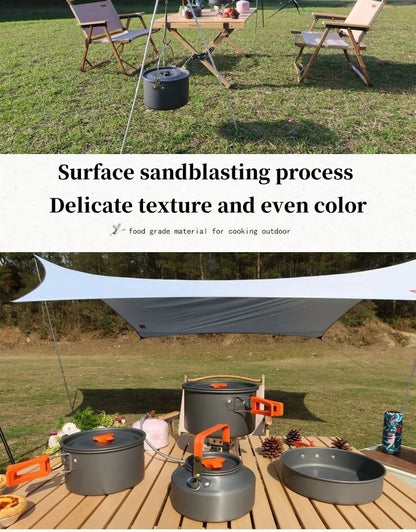 Camping Cookware Cooking Kettle Pot Hiking Picnic Equipment Portable Frying Pan Hanging Pot, Hiking Picnic Tableware