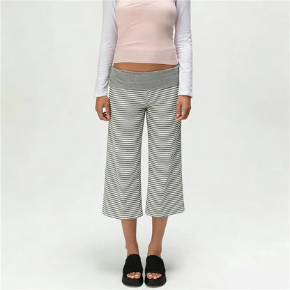 Women Fold Over Waist Gaucho Pants Low Rise Cropped Wide Leg Capri Pants Summer Foldover Culottes Yoga Pants Pajama Bottoms