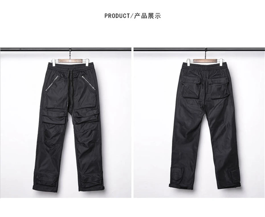 Tactical Cargo Pants Men Streetwear Hip Hop Multiple Pockets Paratrooper Trousers Functional Elastic Waist Casual Pant Techwear