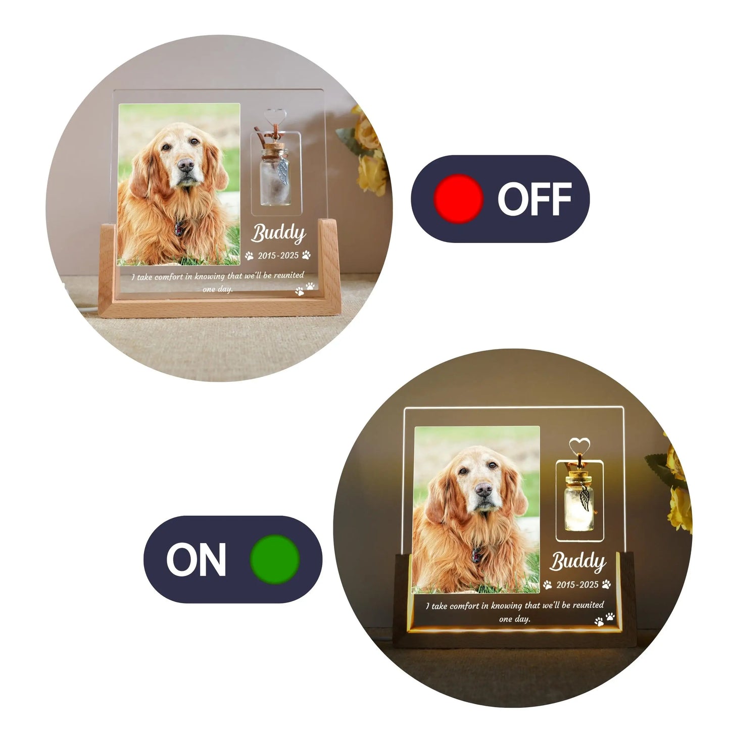 Pet Memorial Gift Custom Photo Night Light for Deceased Pets Personalized LED Pet Plaque Sympathy Gift for Dog Cat Loss with Sta