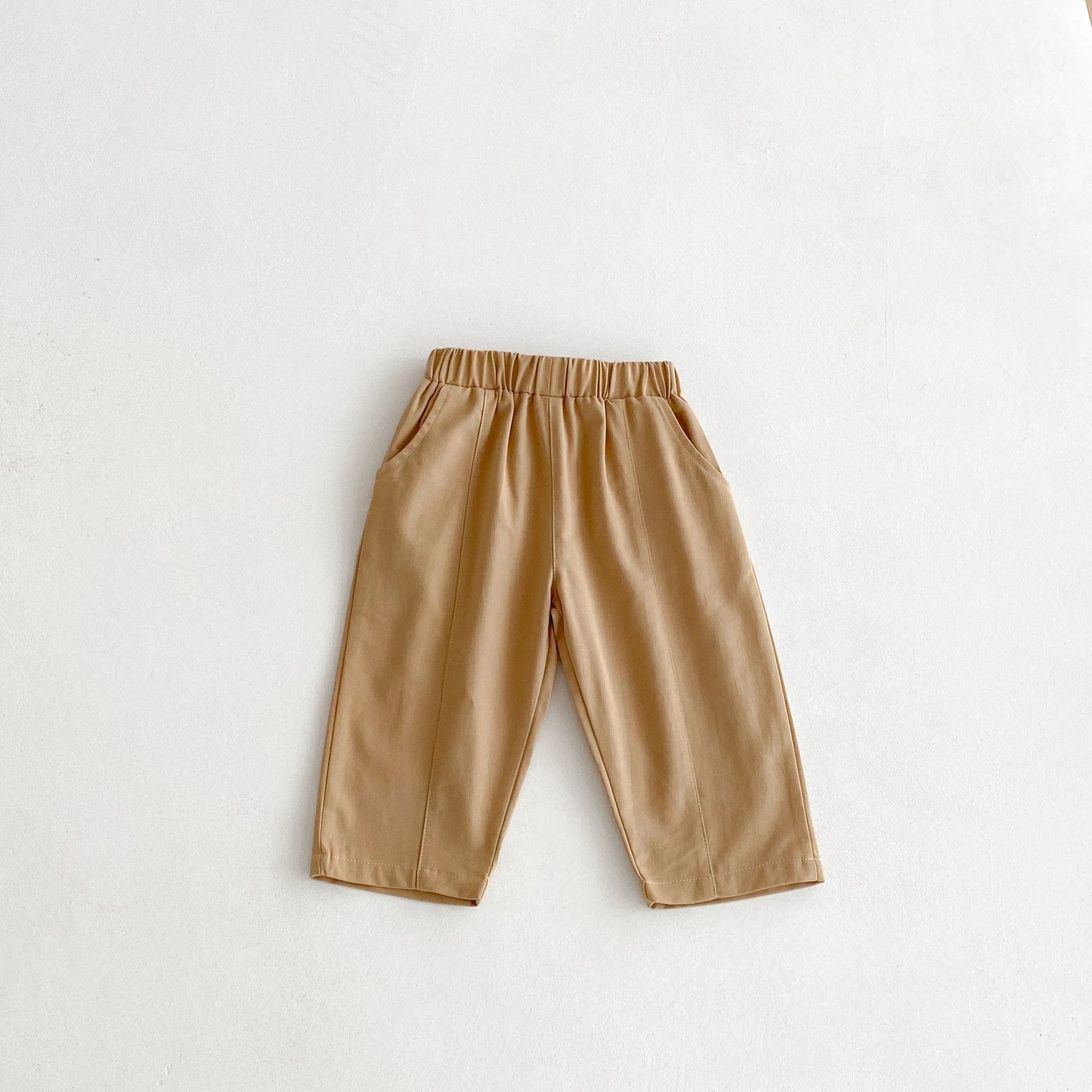 Toddler Girl Cotton Pleated Harem Pants 1-6Y Kids Boys Solid Color Casual Roll Up Trousers Comfy Elastic Waist Kids Bottoms