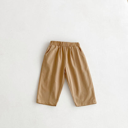 Toddler Girl Cotton Pleated Harem Pants 1-6Y Kids Boys Solid Color Casual Roll Up Trousers Comfy Elastic Waist Kids Bottoms