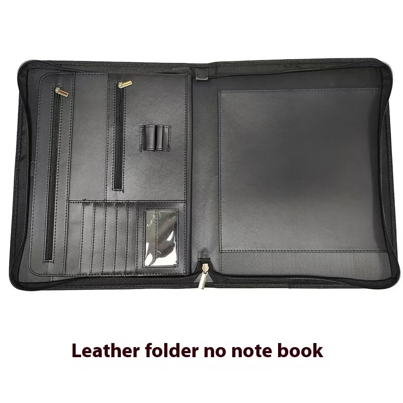 AAY-Vegan Leather Folder Zippered Closure Portfolio for Business IPad/Table and Card Interview Resume Binder