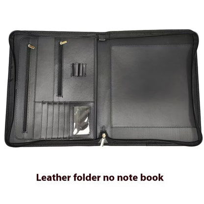 AAY-Vegan Leather Folder Zippered Closure Portfolio for Business IPad/Table and Card Interview Resume Binder