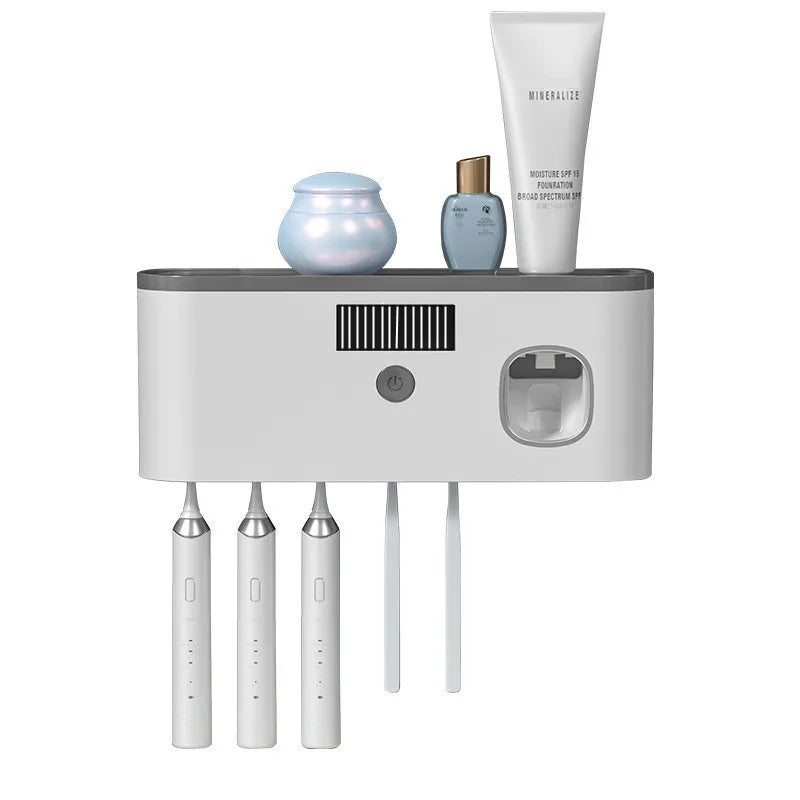 Household 3 in 1 UV Light Electric Toothbrush Sanitizer Wall Mounted Toothbrush Holder With Toothpaste Dispenser Combination
