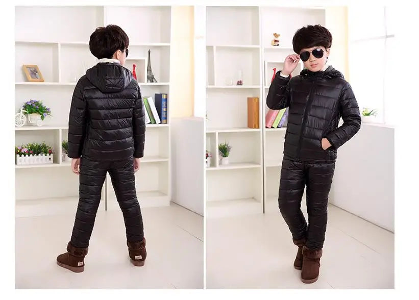 Winter Children Clothing Sets Baby Boy Warm Hooded Down Jackets Pants Clothing Sets Girls Boys Snowsuit Coats Ski Suit 2-12Y