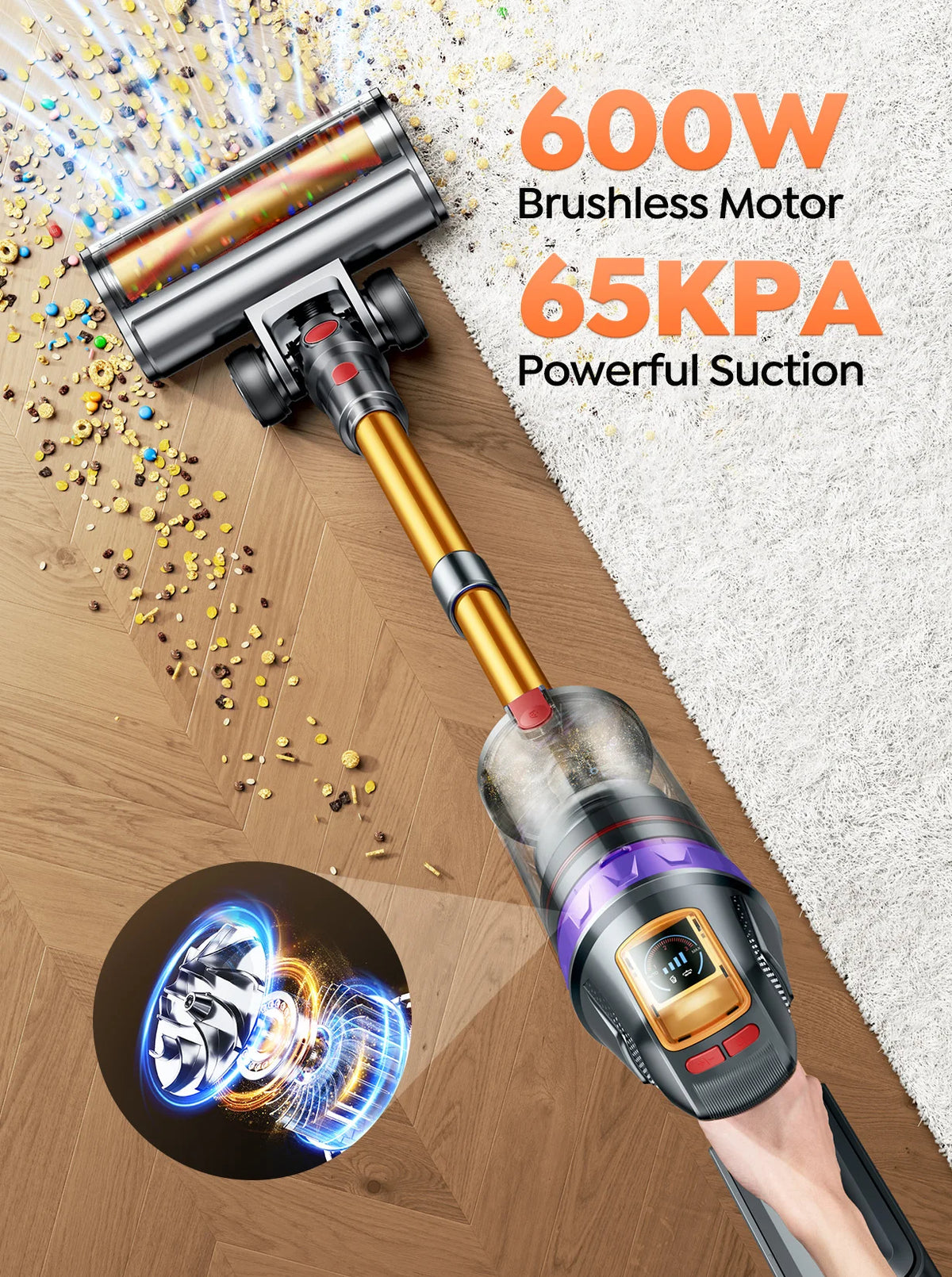 BUTURE VC90 600W 65KPA Suction Power Cordless Vacuum Cleaner Handheld smart Home Appliance Removable Battery Mite Removal Brush