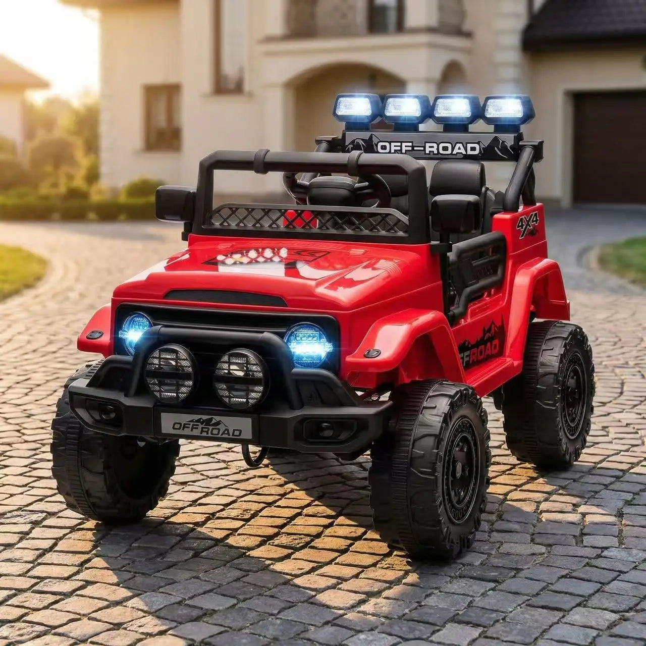 HAUSPROFI 12V Off-Road Ride-On Electric Car Toys for 3+ Years,With LED Lights,Remote Control,Seat Belt ,Bluetooth, 3-Speeds, Suspension