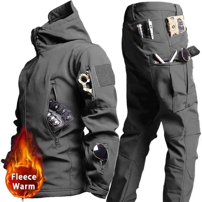 New Men's Winter Jacket Tactical  Sets Fleeced Sharkskin Windproof Waterproof Padding Suits Paintball Uniform Pockets Camo