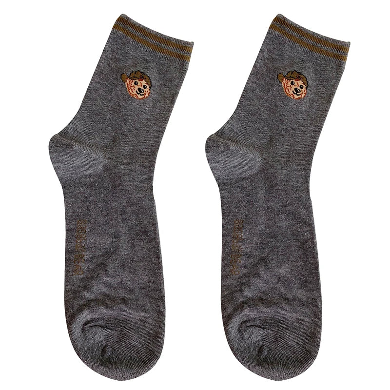 Good Quality Cartoon Gentleman Bear Men's Socks Cotton Harajuku Style Sport Boys Skateboard Novelty Breathable  Christmas Gifts