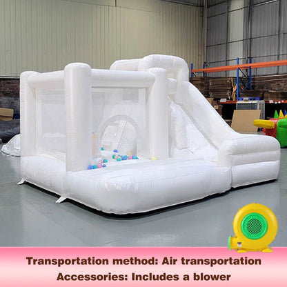Commercial Grade White Inflatable Bounce House with Slide and Splash Pool, PVC Wet Dry Bouncy Castle for Wedding Party Rental