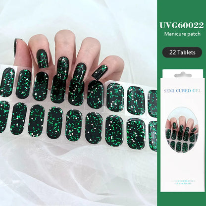 16/22 Tips Semi Cured Gel Nail Stickers for UV Lamp Designer Adhesive Nail Gel Wraps DIY Long-lasting  Nail Decoration