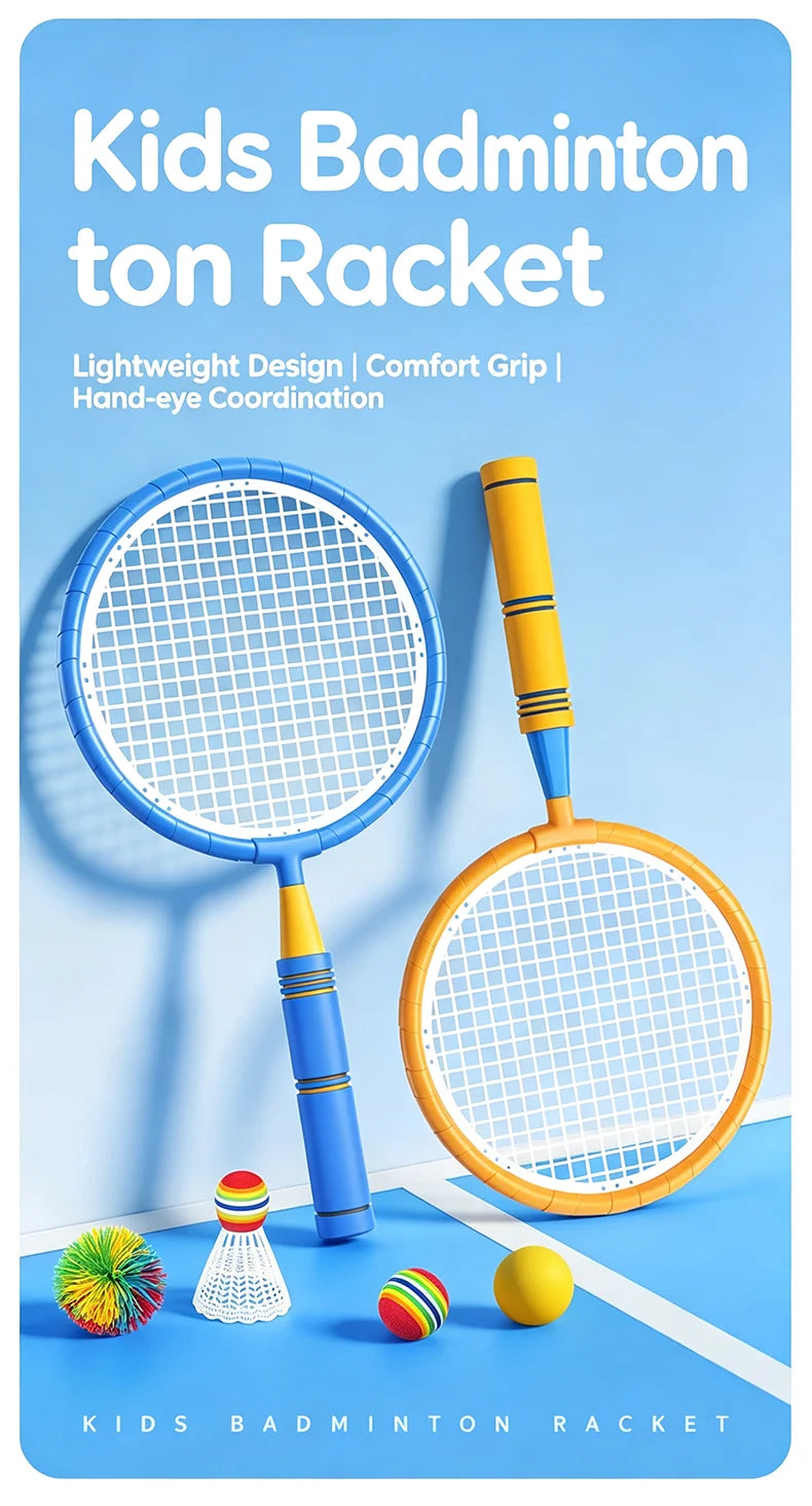 Kids Badminton Racket with Ball Parent-child Indoor Outdoor Sports Toy Training Equipment Children Teens Adult Birthday Gifts