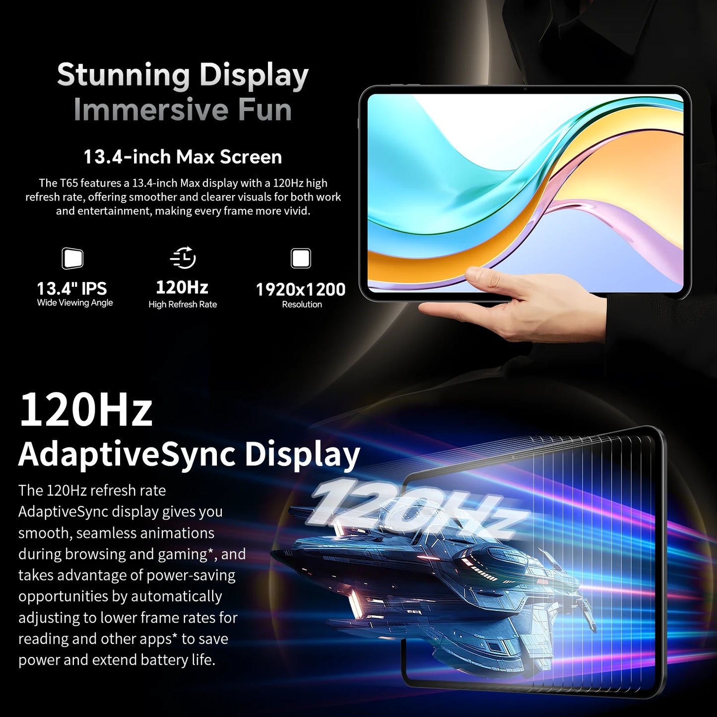 Teclast T65 Android 16 Tablet 13.4 Inch 1920X1200 120Hz T7280 8 Cores (6+20)Max 26Gb Ram 128Gb Rom 4g Lte 8000Mah 13Mp+5Mp