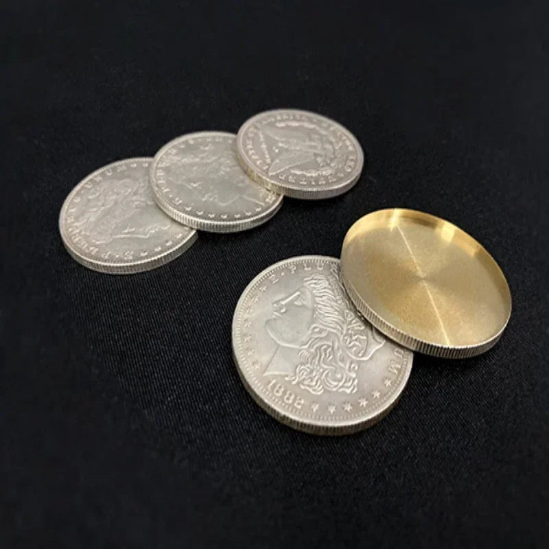 Morgan Fire Set (1 Fire Coin + 3 Morgan Coins + 1 Morgan Shell) Coin Magic Tricks Gimmick Magic Accessories Illusion Props