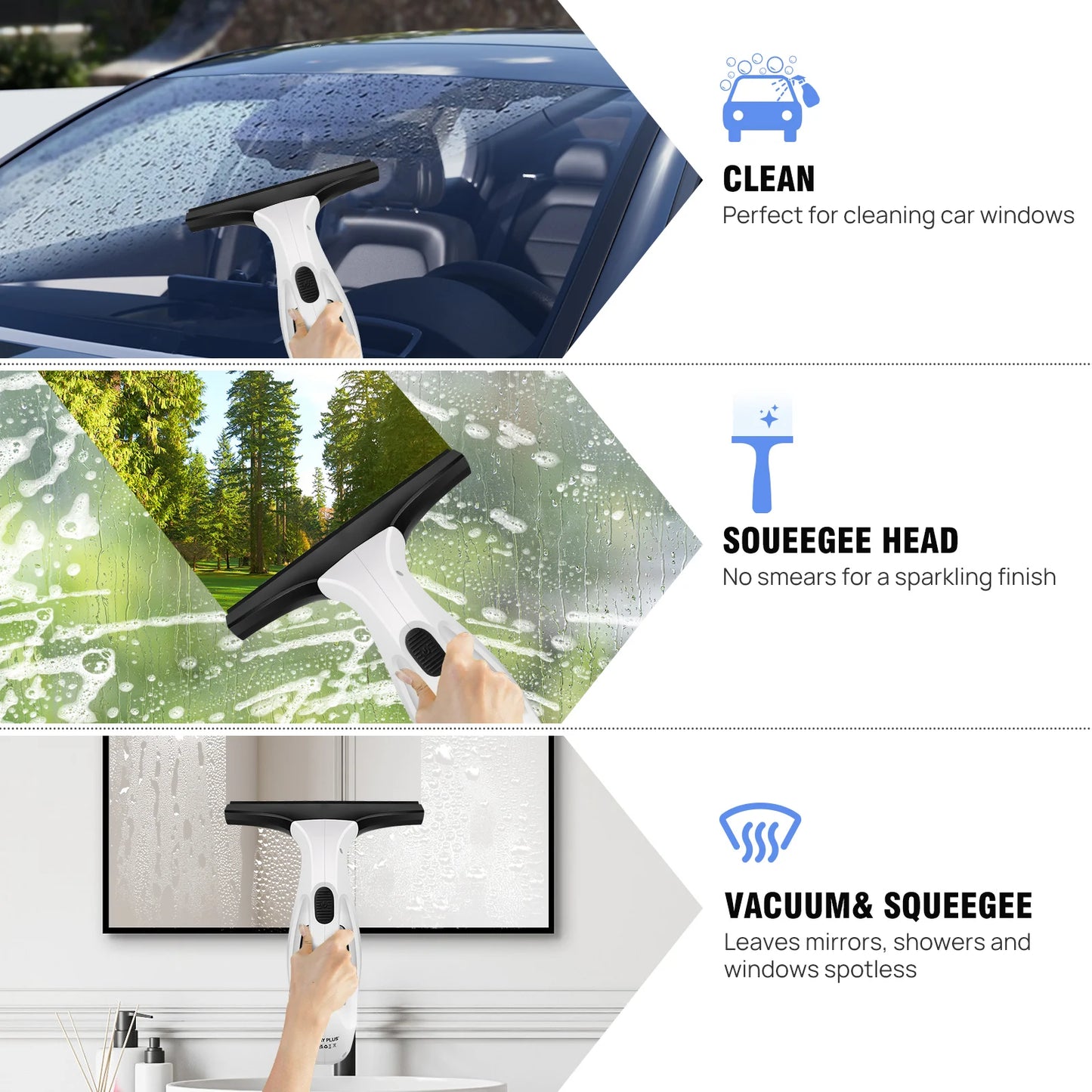 Cordless Window Vac Cleaner & Spray Bottle for Windows, Tiles, Mirrors & Shower Streak-Free Cleaning