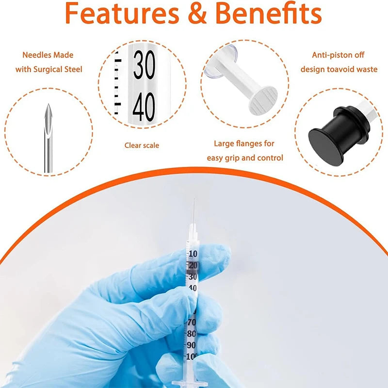 20/50/100pcs 1ml 0.5ml 30G 31G Disposable Syringe Plastic Veterinary Syringe With Needles Pet Animal Dog Cat Medical Supplies