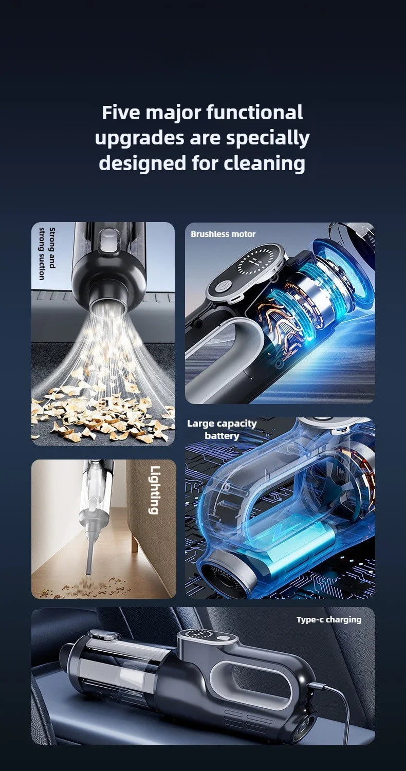 Wireless Portable Brushless Vacuum Cleaner, Multifunctional High Power Mini Handheld Vacuum & Dust Blower 2-in-1 for Household Sofa Keyboard Car Interior Cleaning