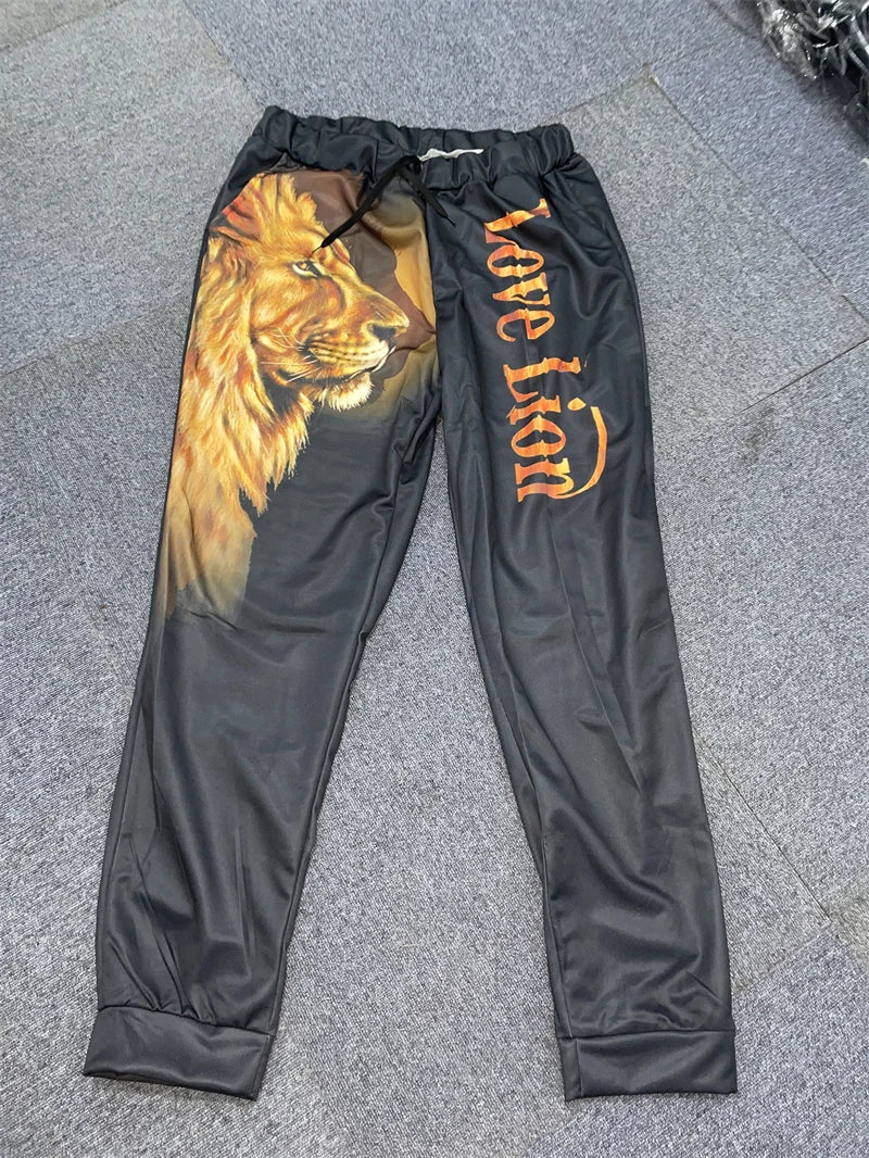 Spring and Autumn Men's Tracksuit 3D The Lion Print Zipper Hoodies Sweatshirts Pants Sets Casual Mens Clothing Women's Tracksuit