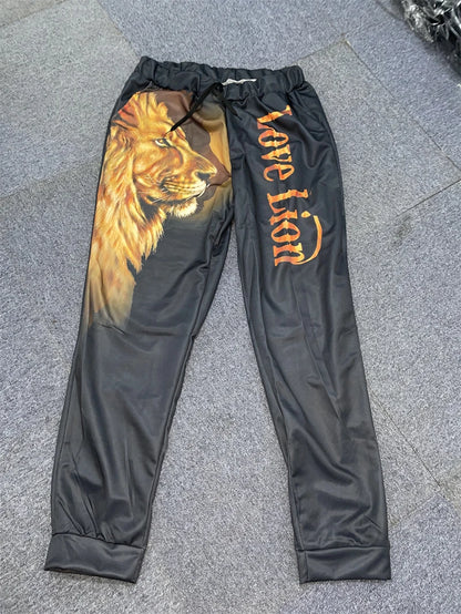 Spring and Autumn Men's Tracksuit 3D The Lion Print Zipper Hoodies Sweatshirts Pants Sets Casual Mens Clothing Women's Tracksuit