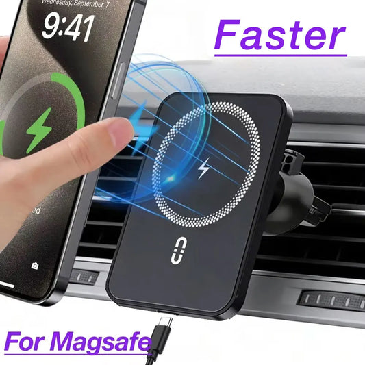 Car Air Vent Phone Holder Stand Magnetic Wireless Charger For Magsafe iPhone 17 16 15 14 13 12 Pro Max XS 360 Rotation Mount Pad
