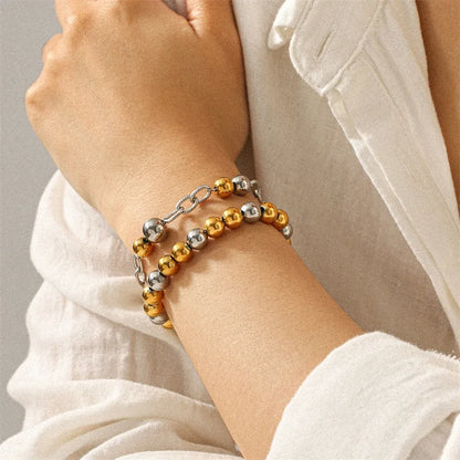 GANPUP 316L Stainless Steel Metal Beads Charms Bracelet Bangle for Women Texture Trendy Wrist Chain Jewelry Gift Bijoux Femme