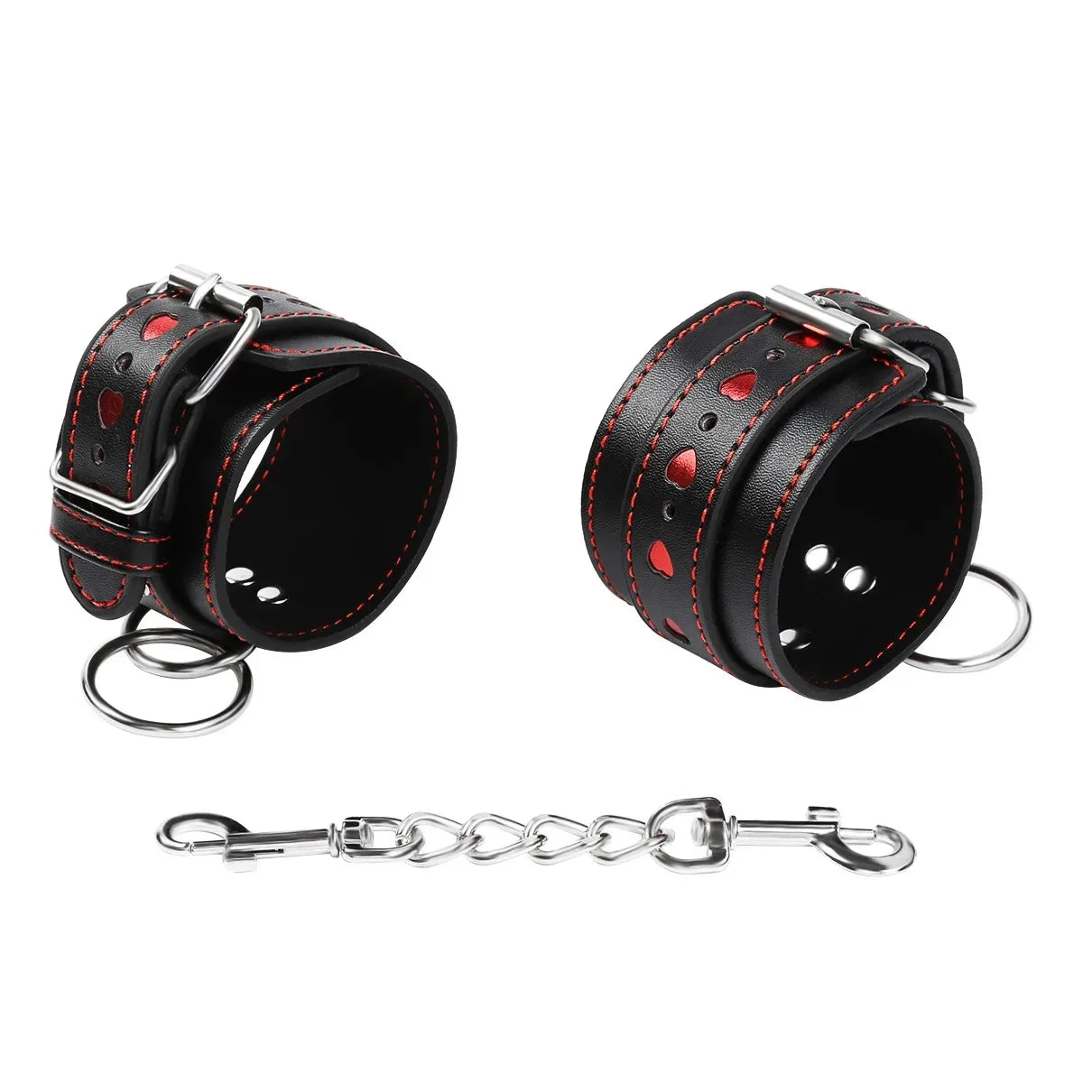 Detachable Heart Shape PU Leather Bondage Cuffs for Wrist And Ankle Adult Fetish BDSM Toy for Couples Men Women