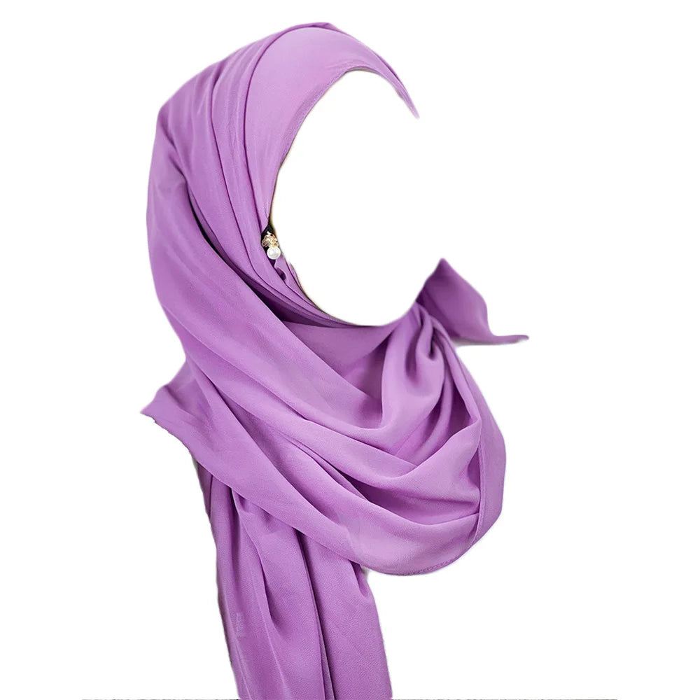 Muslim Hijab Arab Turkish Hijab with Zipper Chiffon Scarf Women's Fashion Plain Hijab Wrap Solid Color Shawl Headscaf 71x180cm