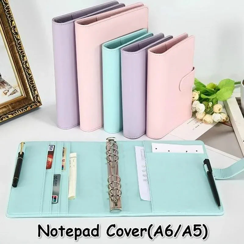 Solid Color Leather Folder Desktop Information Card Storage Notebook Folder Notepad Cover Leather Binder Study Office Supply