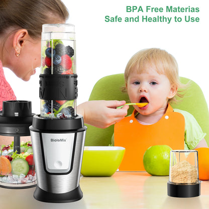 BioloMix 700W Compact Kitchen Blender 3-in-1 Juicer Food Processor and Dry Grinder Perfect for Making Fresh Juices Dips