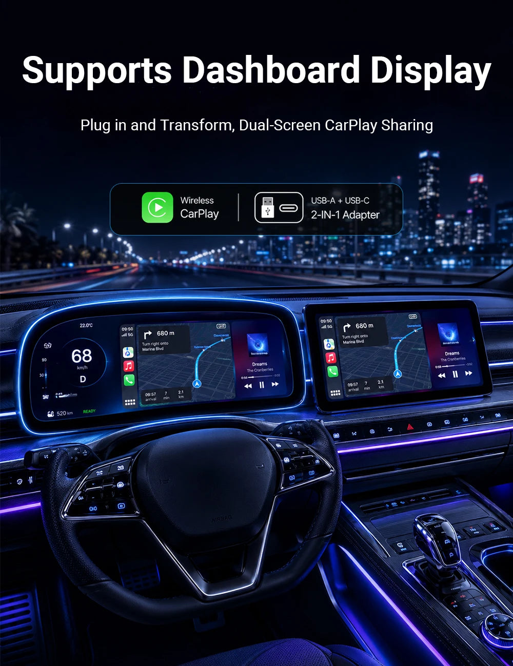 2026 NEW Wired to Wireless CarPlay and Android Auto 2 in 1 Mini Adapter 5GHz WiFi5 for 99% Original Wired CarPlay/Auto Cars