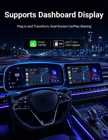 2026 NEW Wired to Wireless CarPlay and Android Auto 2 in 1 Mini Adapter 5GHz WiFi5 for 99% Original Wired CarPlay/Auto Cars