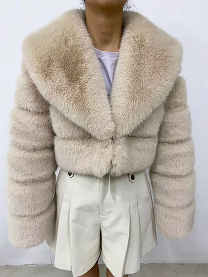 ZADORIN Luxury Big Collar Spliced Cropped Faux Fur Coat Woman Clothing Thicken Furry Faux Fur Jacket Winter Fur Coats Top Mujer