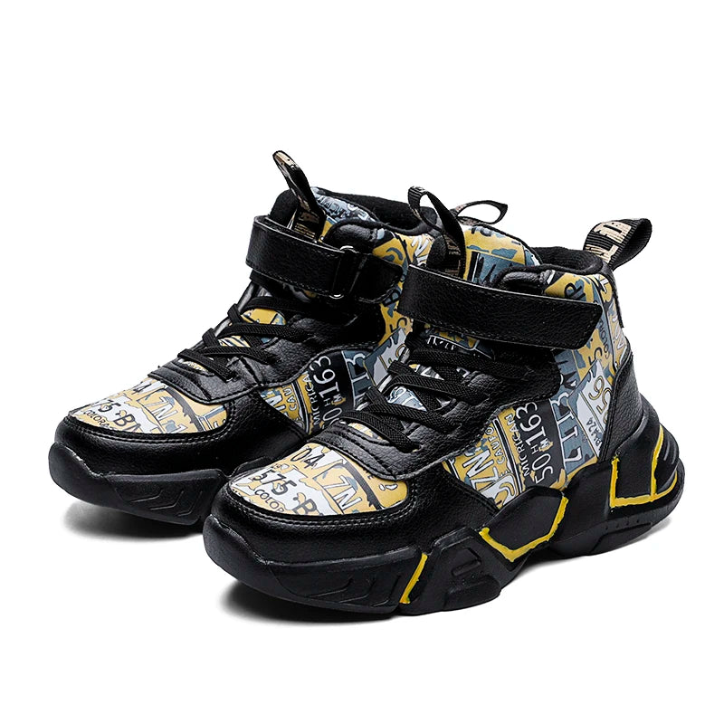 Children Shoes Boy Sneakers Fashion Print Luxury Designer High Top Sneakers Kids Tenis Shoes Boy Sports Casual