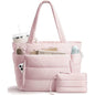 Trendy Quilted Tote Bag for Women Multi Compartment Zip Top Handbag Urban Stylish Daily Use Short Trip bags for women