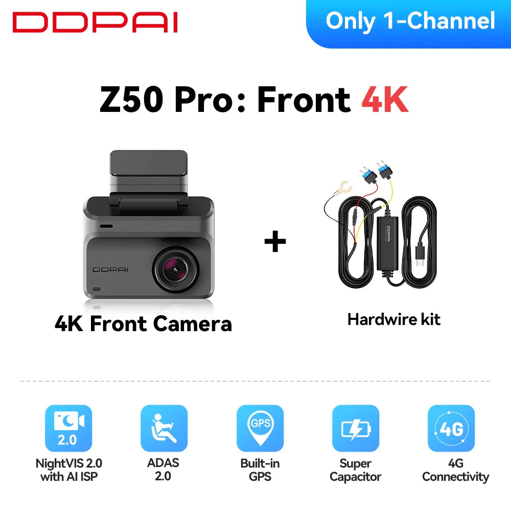 DDPAI Dash Cam Z50 Pro 4K HDR + 1080P Car DVR Night Vision Wi-Fi 6 GPS ADAS 24h Parking Monitor Front and Rear Camera Dashcam