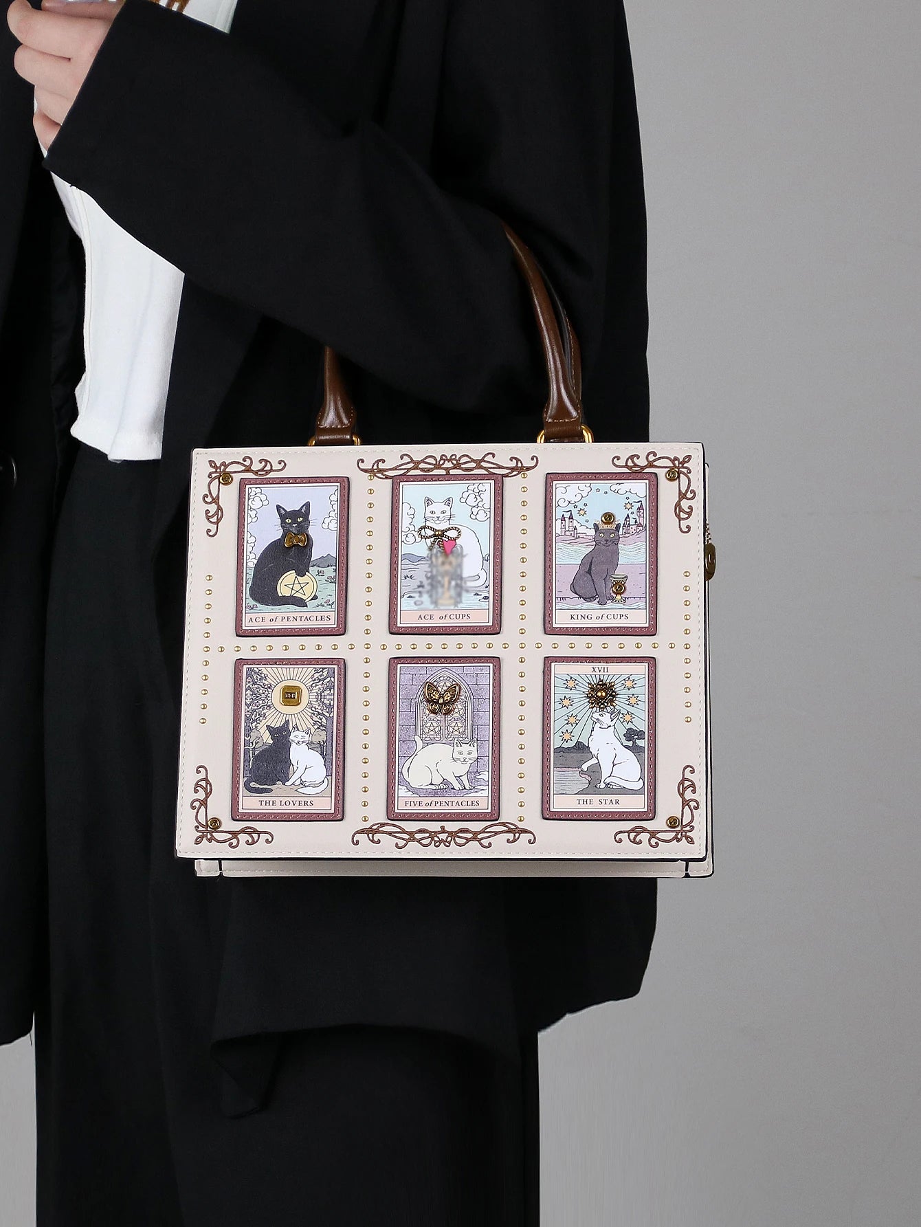 2025 High-end fashion summer new handbag female bag niche design Tarot tile tote bag large capacity Y2K cute cat bag strange win
