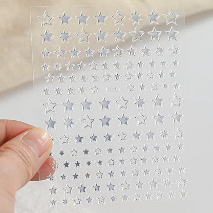 Black White Star 3D Nail Art Sticker Y2K Pentagram Self-Adhesive Decals Laser Shiny Glitters Starlight Manicure Ornaments Slider