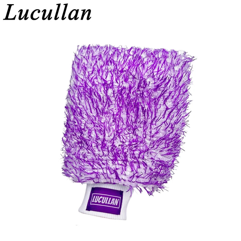 Lucullan Logo Premium Purple Microfiber Glove Super Absorbency Foam Stitch Inner Lining Car Wash Mitt