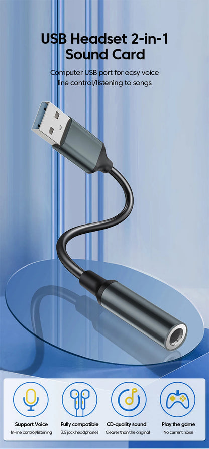 USB To 3.5MM Jack Audio Adapter USB to 3.5mm Headset/Microphone External Stereo Sound For PC Laptops USB to 3.5 Jack Adapter