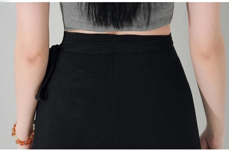 Chic Korea Clothes Summer Women Cute Sweet GIrls Solid Robe Holiday Date High Waist Retro Vintage Wrap One-Piece Lace-Up Skirts