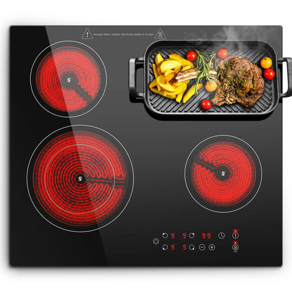 2-Zone Ceramic Hob, 3000W with Child Lock, 9 Heat Levels, 1-99min Timer, Black (CE Certified)
